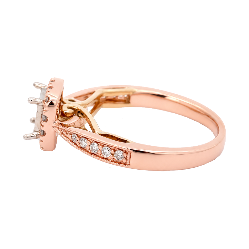 Diamond Halo Setting 14K Rose Yellow Gold Ring