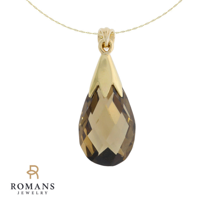 Smokey Quartz Pendant 14K Yellow Gold 15CT