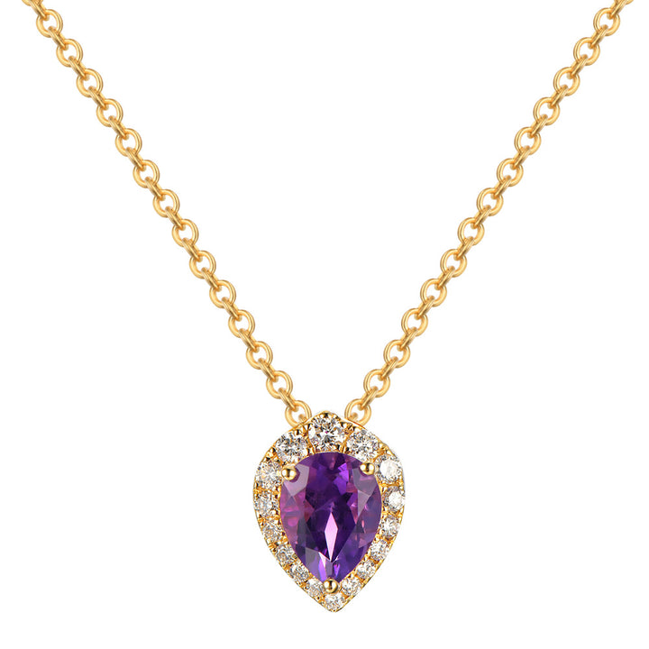 Pear Amethyst Diamond Pendant 14K Yellow Gold