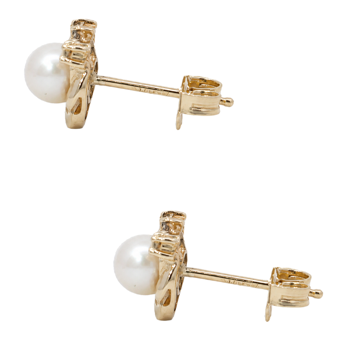 Natural Freshwater Pearl Diamond Stud Earrings 14K Yellow Gold 4.75MM