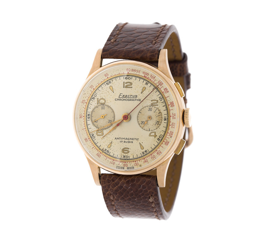 Exactus Chronograph Wristwatch Antimagnetic 18K Rose Gold