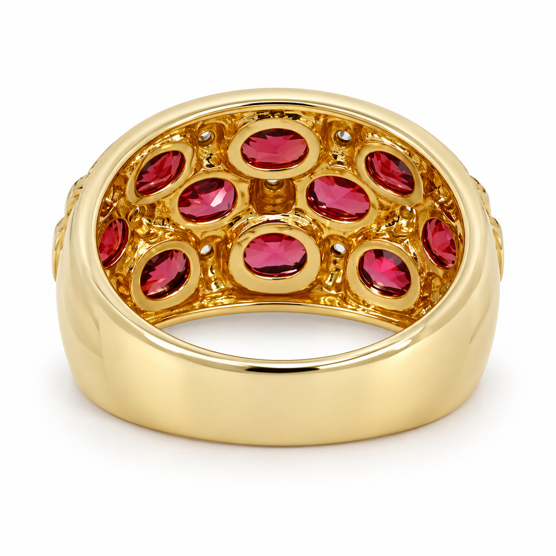 Garnet Diamond Cluster Band 2.46CTW 18K Yellow Gold