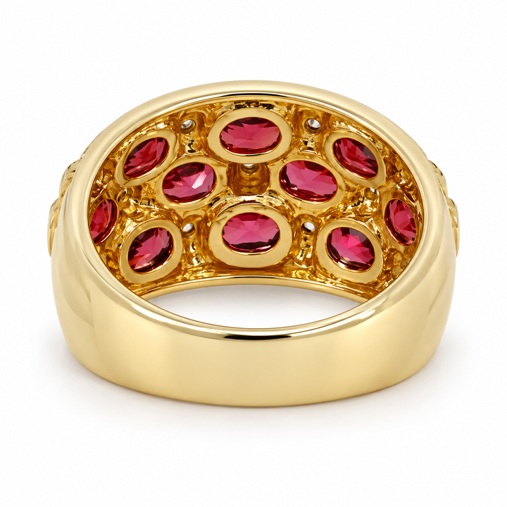 Garnet Diamond Cluster Band 2.46CTW 18K Yellow Gold