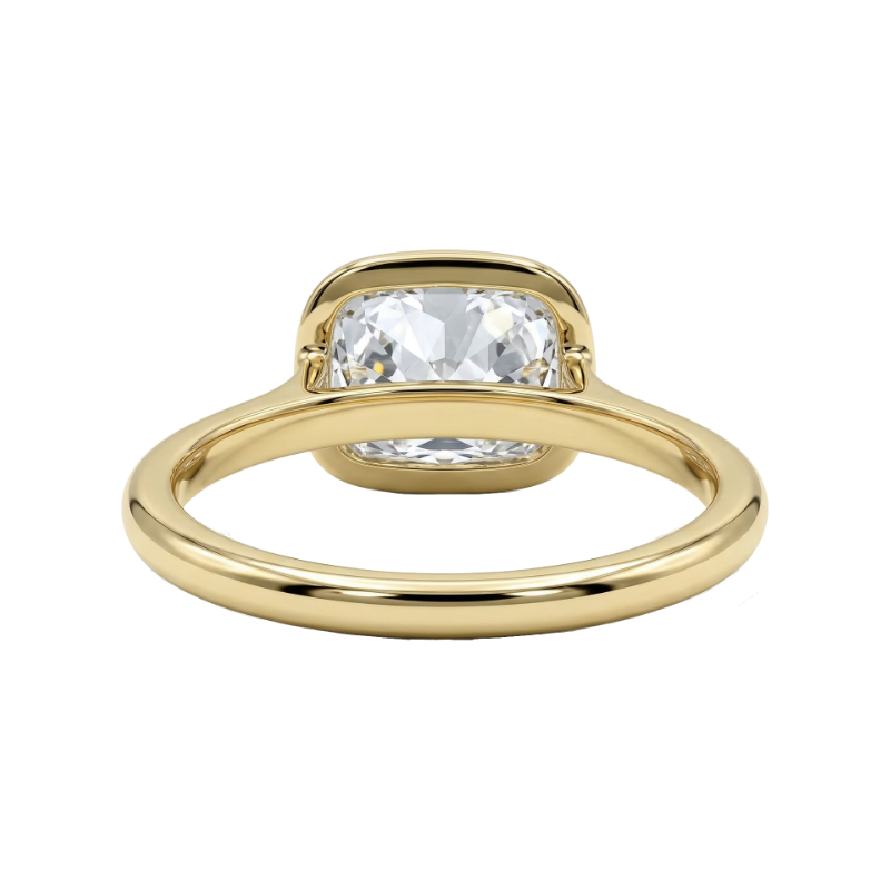 Lumière Solitaire Bezel 2CT Horizontal Cushion Lab Diamond 14K Yellow Gold