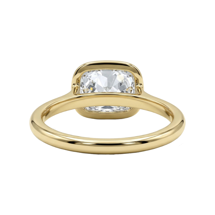Lumière Solitaire Bezel 2CT Horizontal Cushion Lab Diamond 14K Yellow Gold