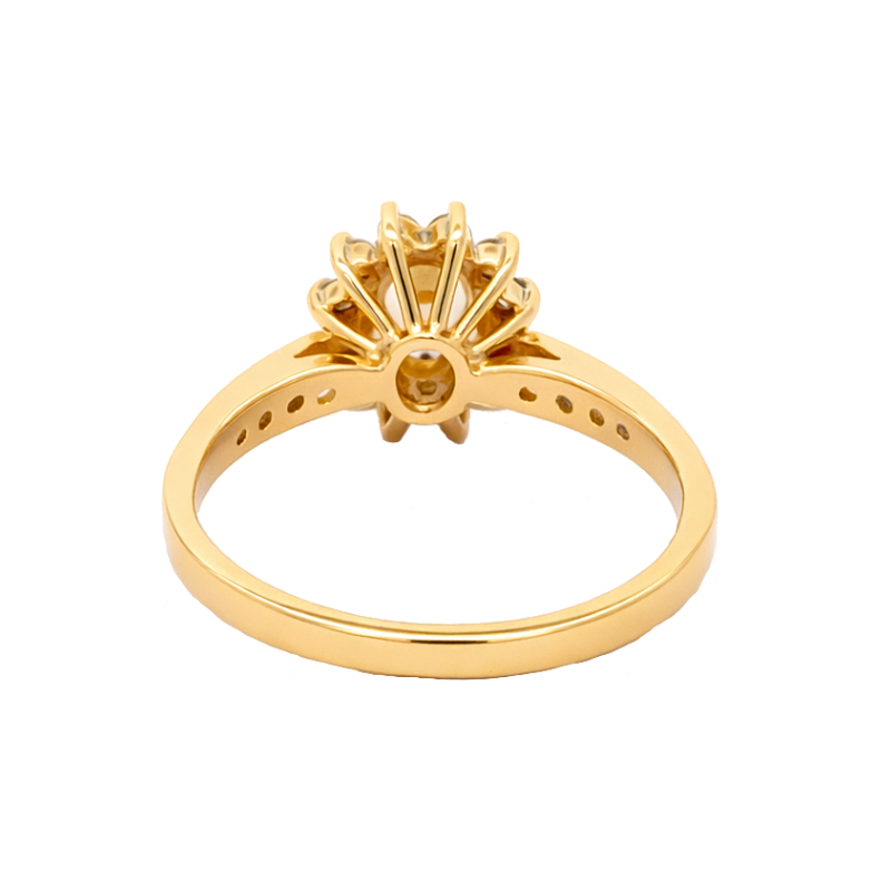 Citrine Diamond Halo Flower Ring 14K Yellow Gold .62CT