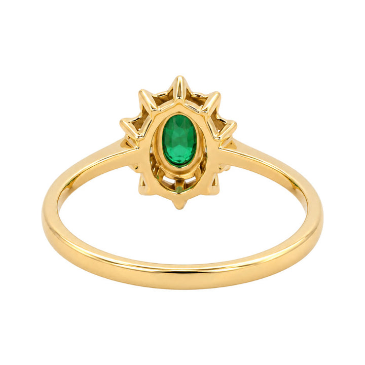 Natural Oval Emerald Diamond Halo Ring 14K Yellow Gold