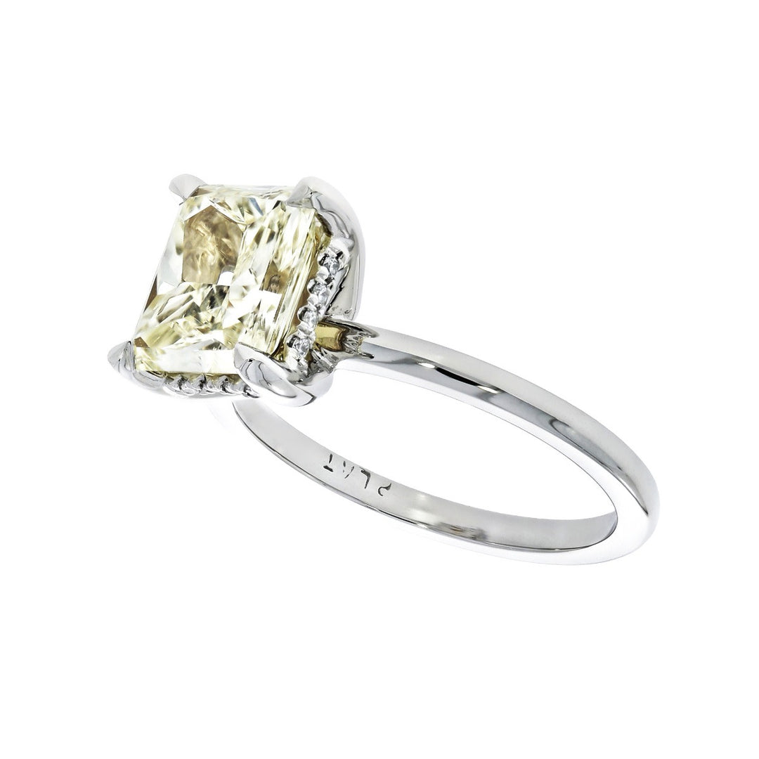 Radiant Yellow Diamond 2.78ct Hidden Halo Platinum