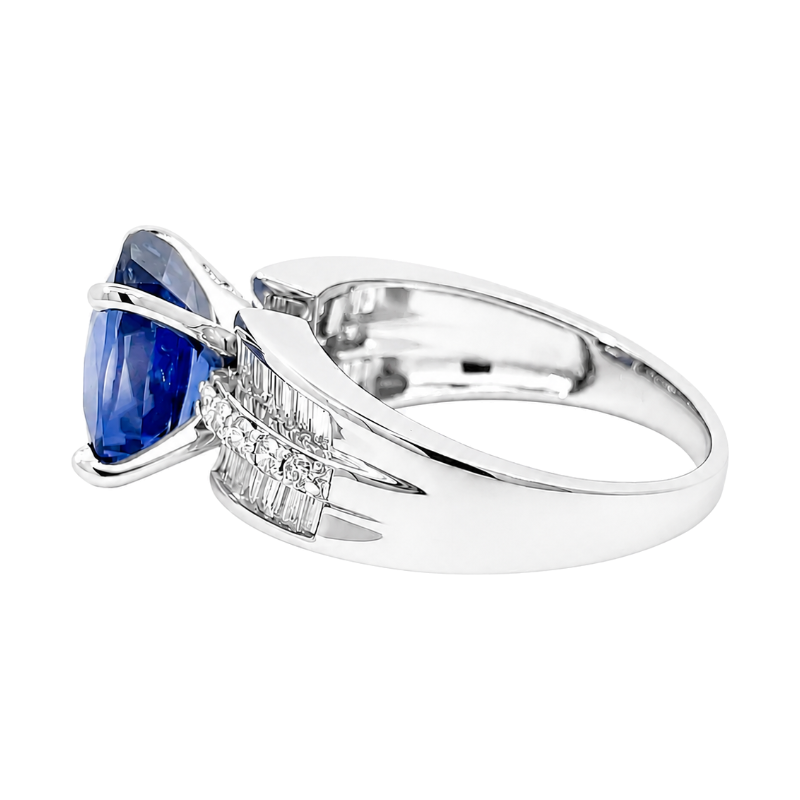 Lab Sapphire Diamond Ring 6.18CT 14K White Gold Cushion