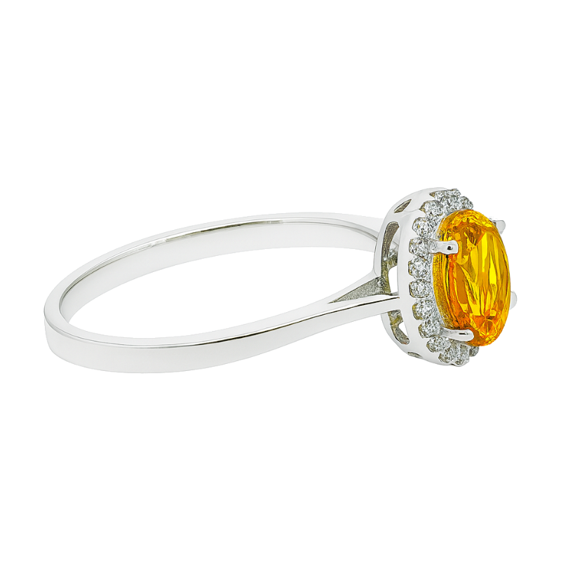 Classic Citrine Diamond Halo Cocktail Ring 14K White Gold .99CT