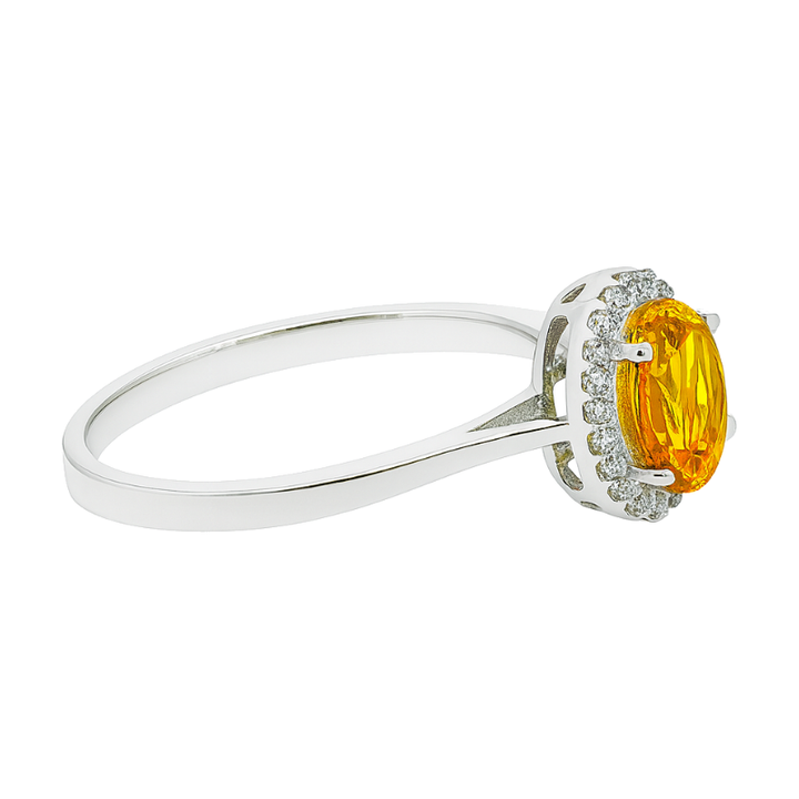 Classic Citrine Diamond Halo Cocktail Ring 14K White Gold .99CT