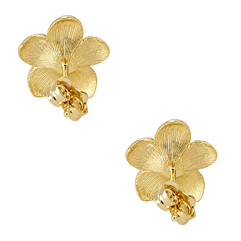 Plumeria Stud Earrings 14K Yellow Gold