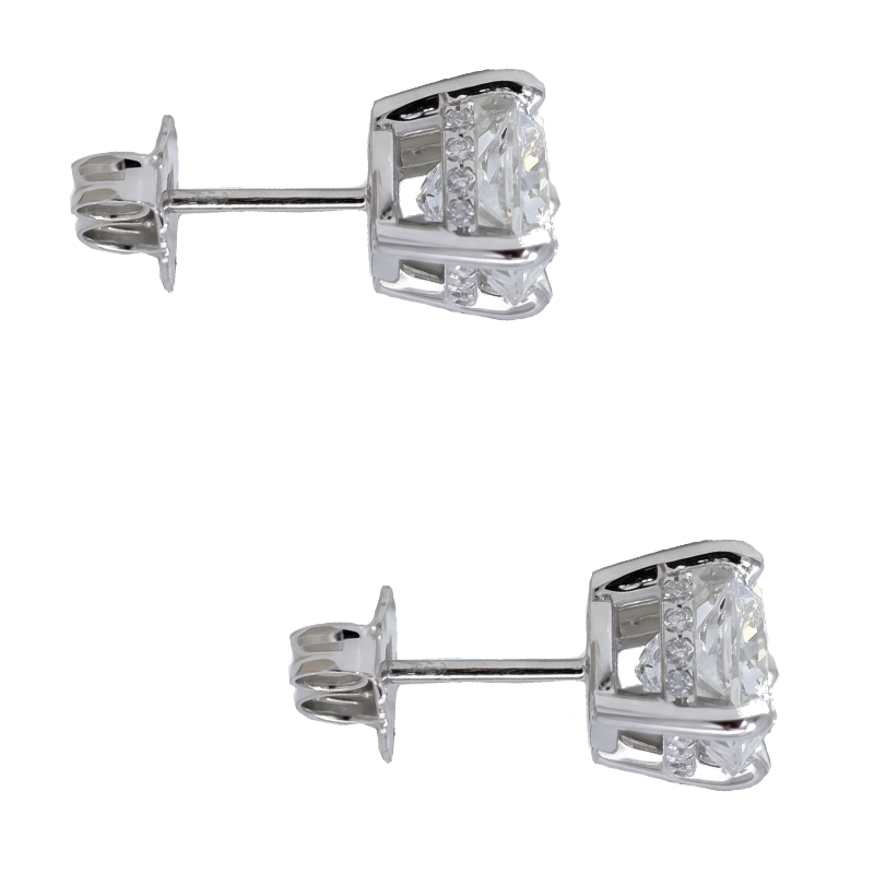 Cushion 2.50CTW Lab Grown Diamond Hidden Halo Studs 14K White Gold