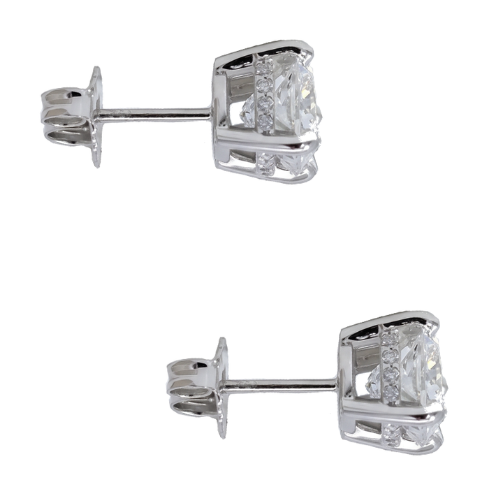 Cushion 2.50CTW Lab Grown Diamond Hidden Halo Studs 14K White Gold