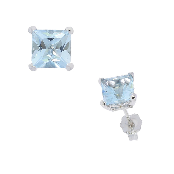 Princess Cut Aquamarine Stud Earrings 14K White Gold 1.74CTW