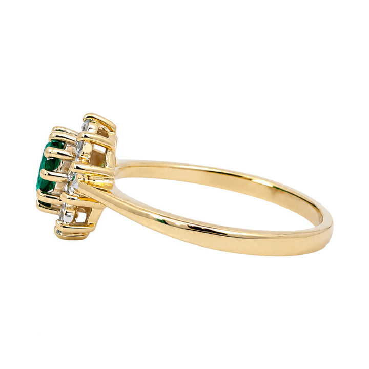 Natural Oval Emerald Diamond Halo Ring 14K Yellow Gold