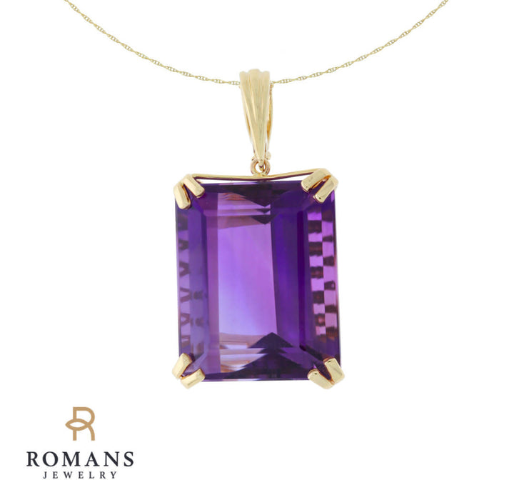 Amethyst 14K Yellow Gold Pendant 66.98CT