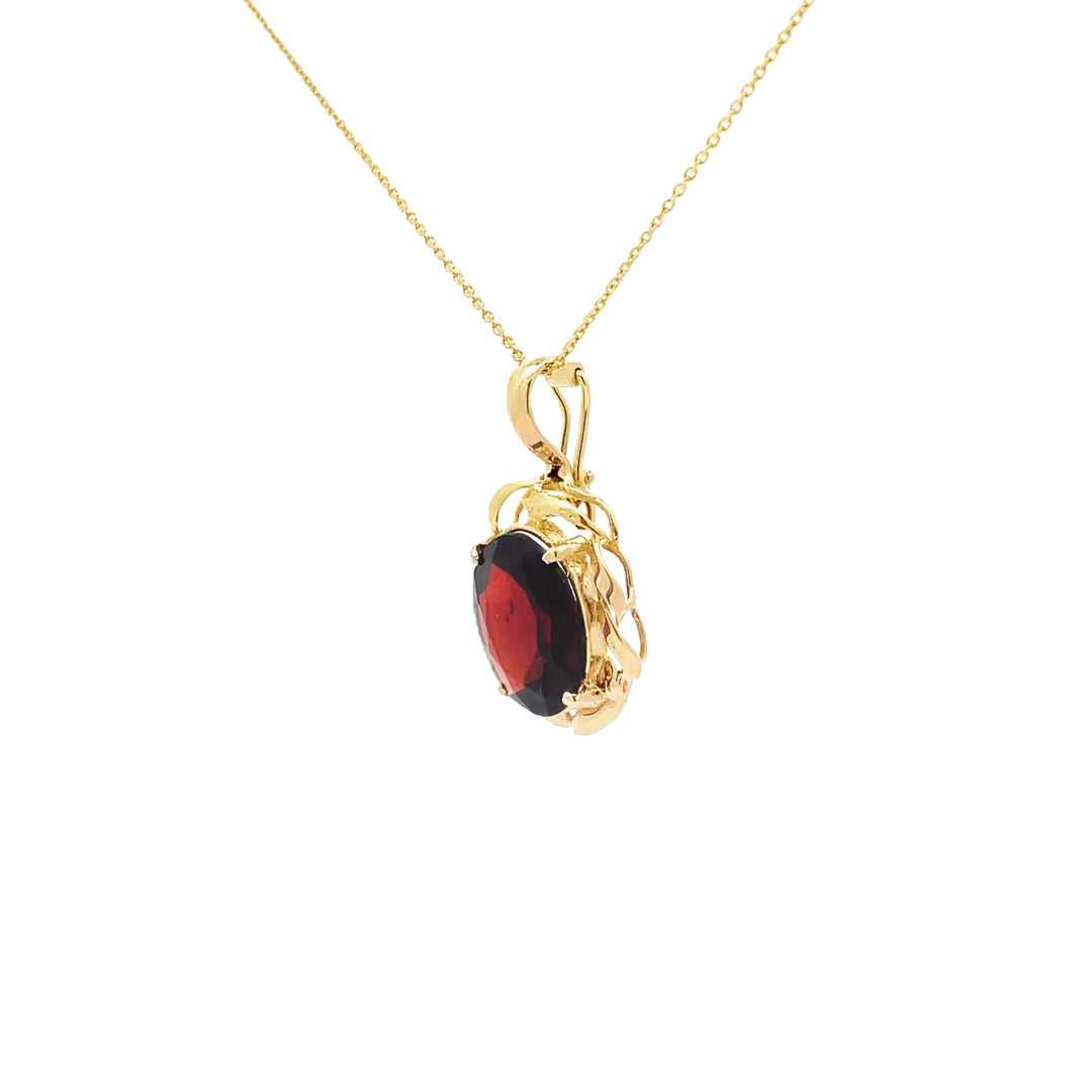 Nature Style Halo Garnet Pendant 14KY 4.52CT