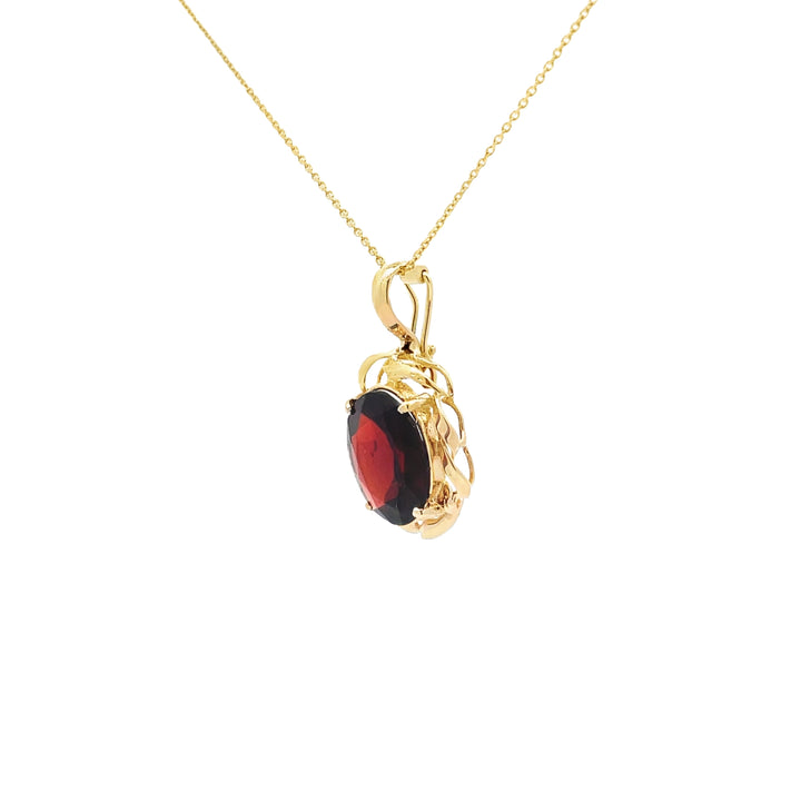 Nature Style Halo Garnet Pendant 14KY 4.52CT