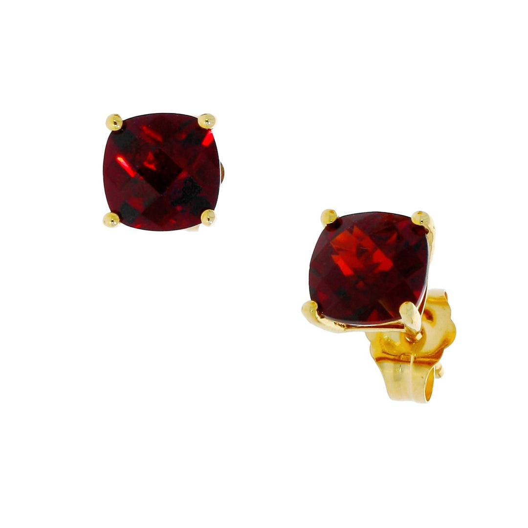 Garnet Studs Cushion Cut 14K Yellow Gold 2.60CTW