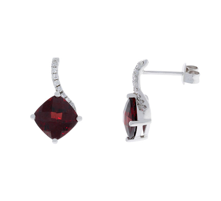 Garnet Diamond Earrings 14K White Gold 2.90CTW