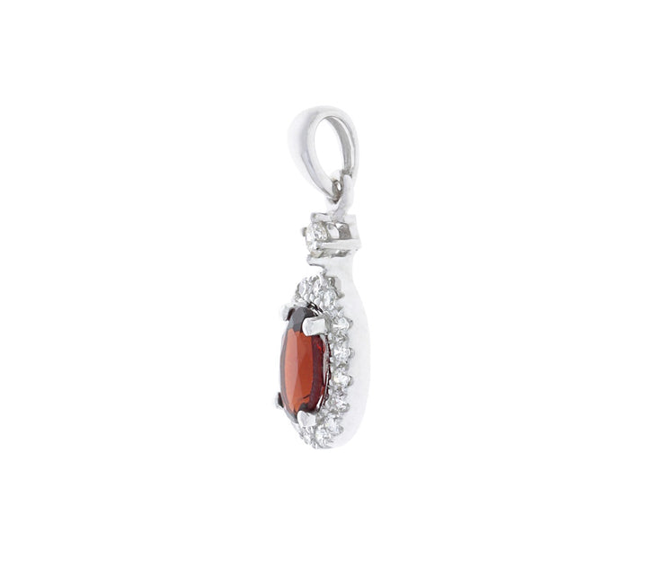 Garnet Diamond Halo Pendant 14K White Gold .58CT
