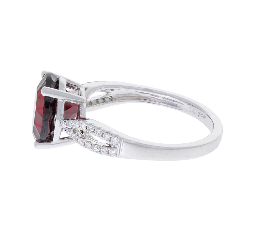 Garnet Diamond Ring 14K White Gold 3.37 CT