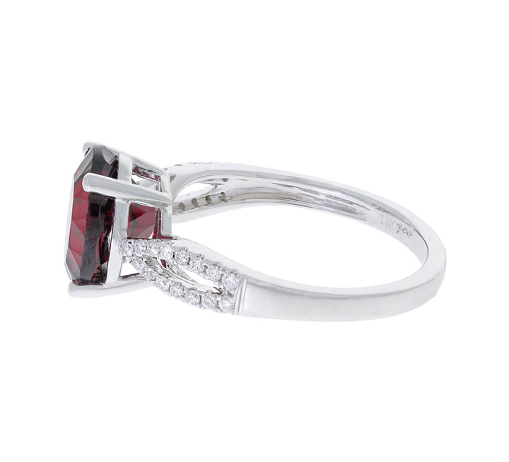 Garnet Diamond Ring 14K White Gold 3.37 CT
