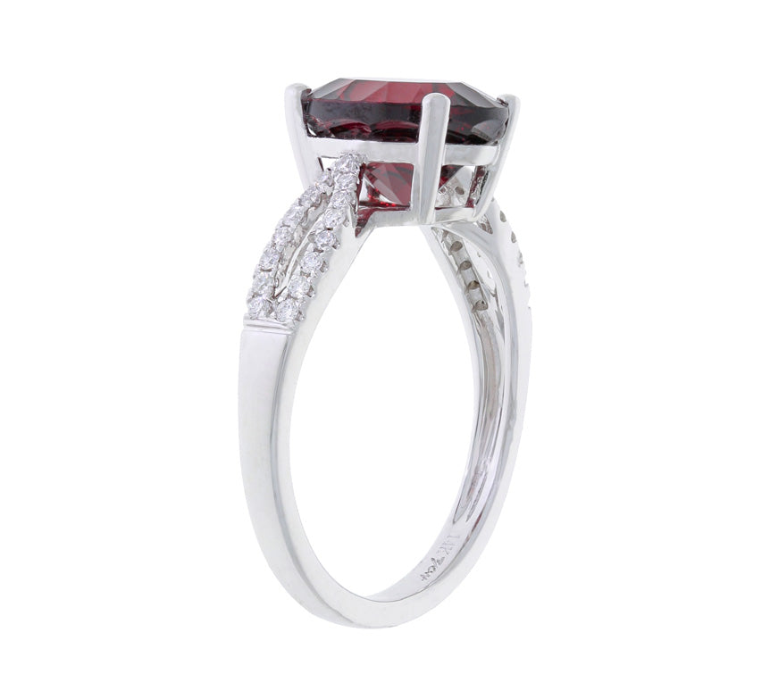 Garnet Diamond Ring 14K White Gold 3.37 CT