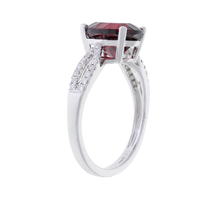 Garnet Diamond Ring 14K White Gold 3.37 CT