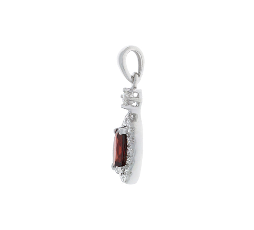 Garnet Halo Diamond Pendant 14K White Gold .58CT