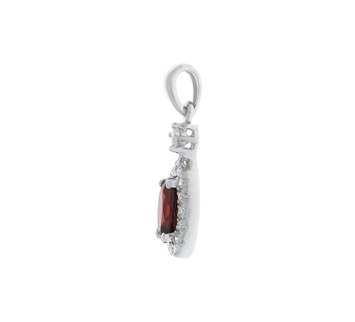 Garnet Halo Diamond Pendant 14K White Gold .58CT