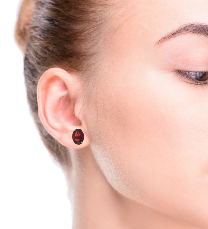 Garnet Stud Earrings 14K Yellow Gold 3CTW