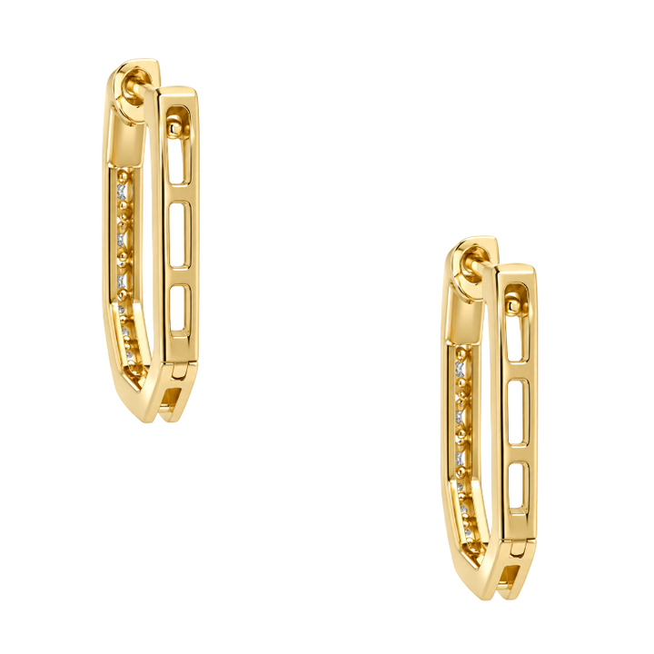 Diamond Geometric Huggie Hoops 14K Yellow Gold .19CTW