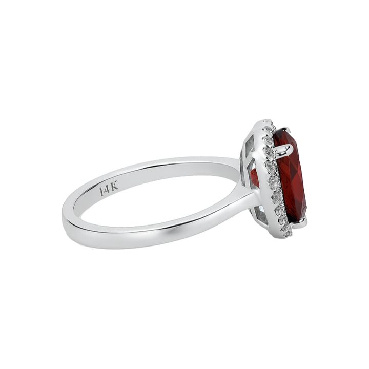 Garnet Diamond Halo Ring 14K White Gold 1.94CT