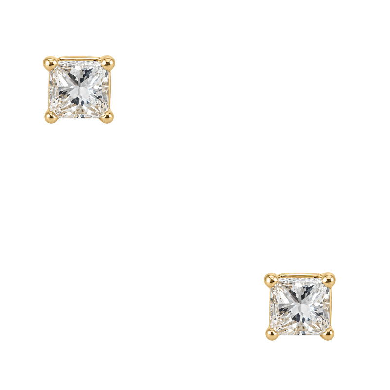 Princess cut natural diamond stud earrings featuring 1.05CT of GIA certified diamonds in a classic square design.