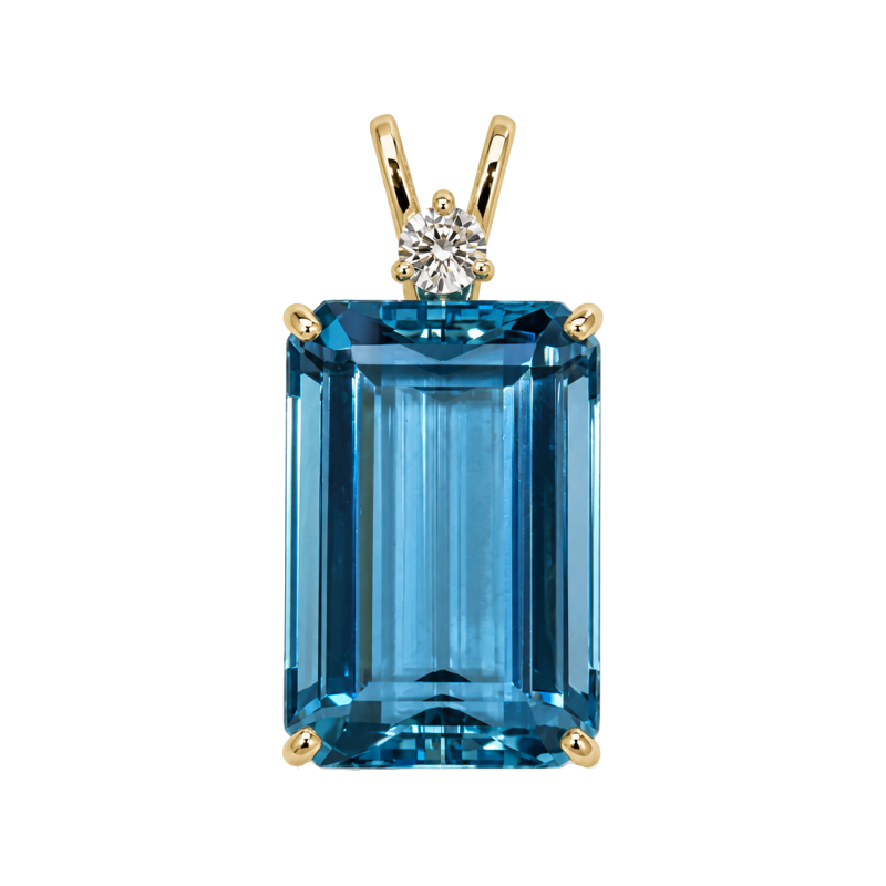 Aquamarine Diamond Natural Pendant 14K Yellow Gold 24.40CT