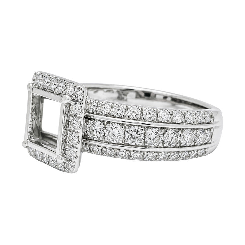 Diamond Halo Engagement Natural Princess Cut Setting 14K White Gold