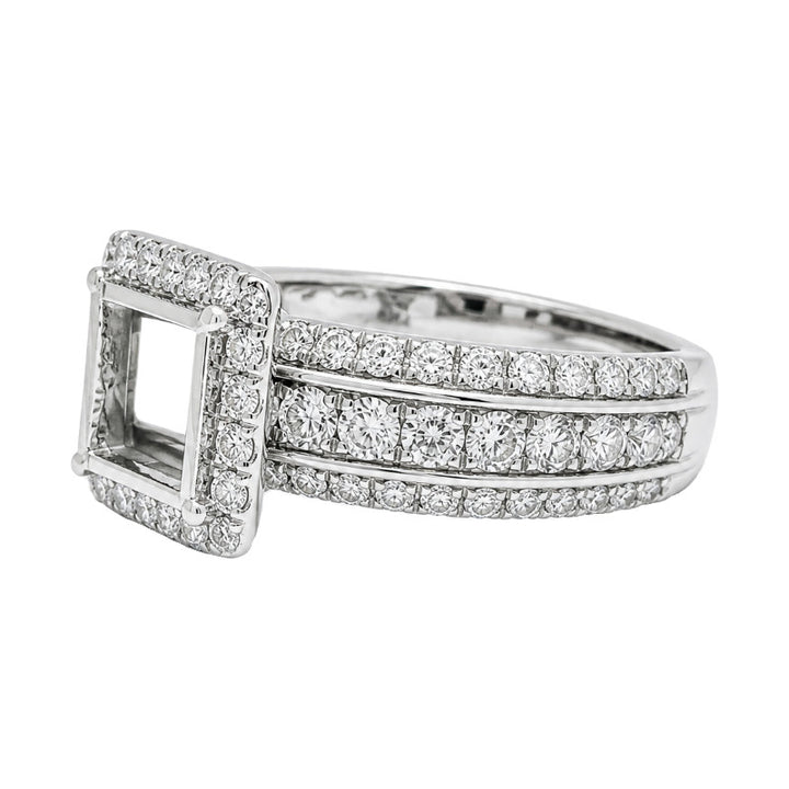 Diamond Halo Engagement Natural Princess Cut Setting 14K White Gold