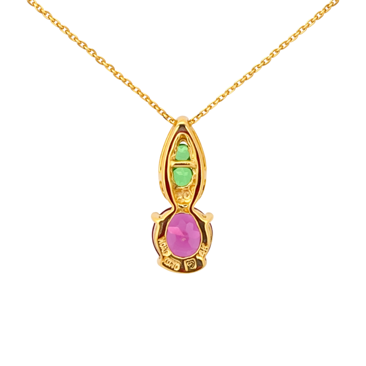 Rhodolite & Tsavorite Garnet Pendant 14K Yellow Gold 1.10CT