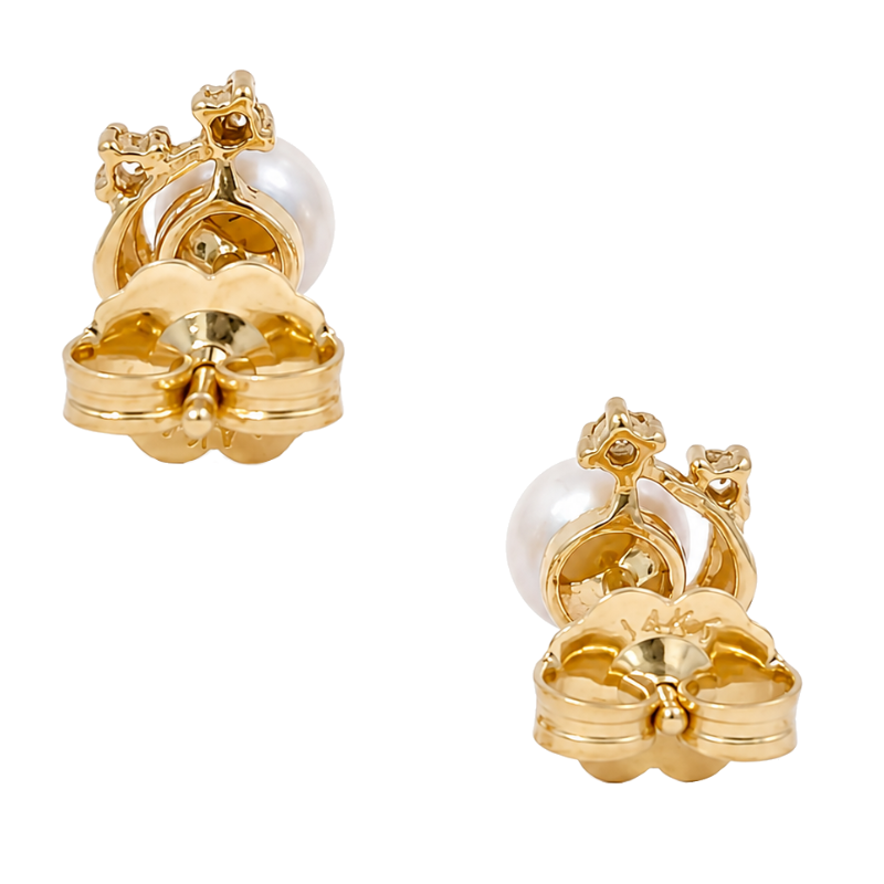 Natural Freshwater Pearl Diamond Stud Earrings 14K Yellow Gold 4.75MM