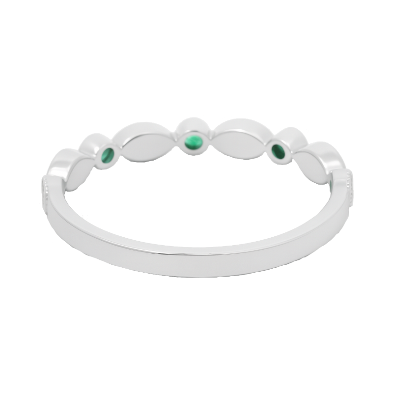 Low-Profile Emerald Diamond Milgrain Band 14K White Gold .12CTW