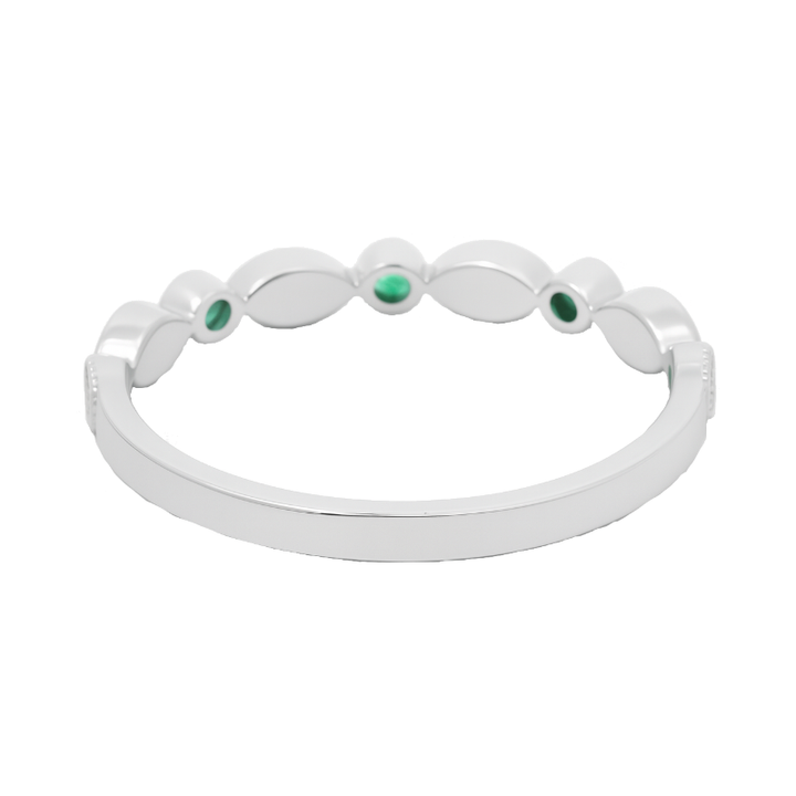 Low-Profile Emerald Diamond Milgrain Band 14K White Gold .12CTW
