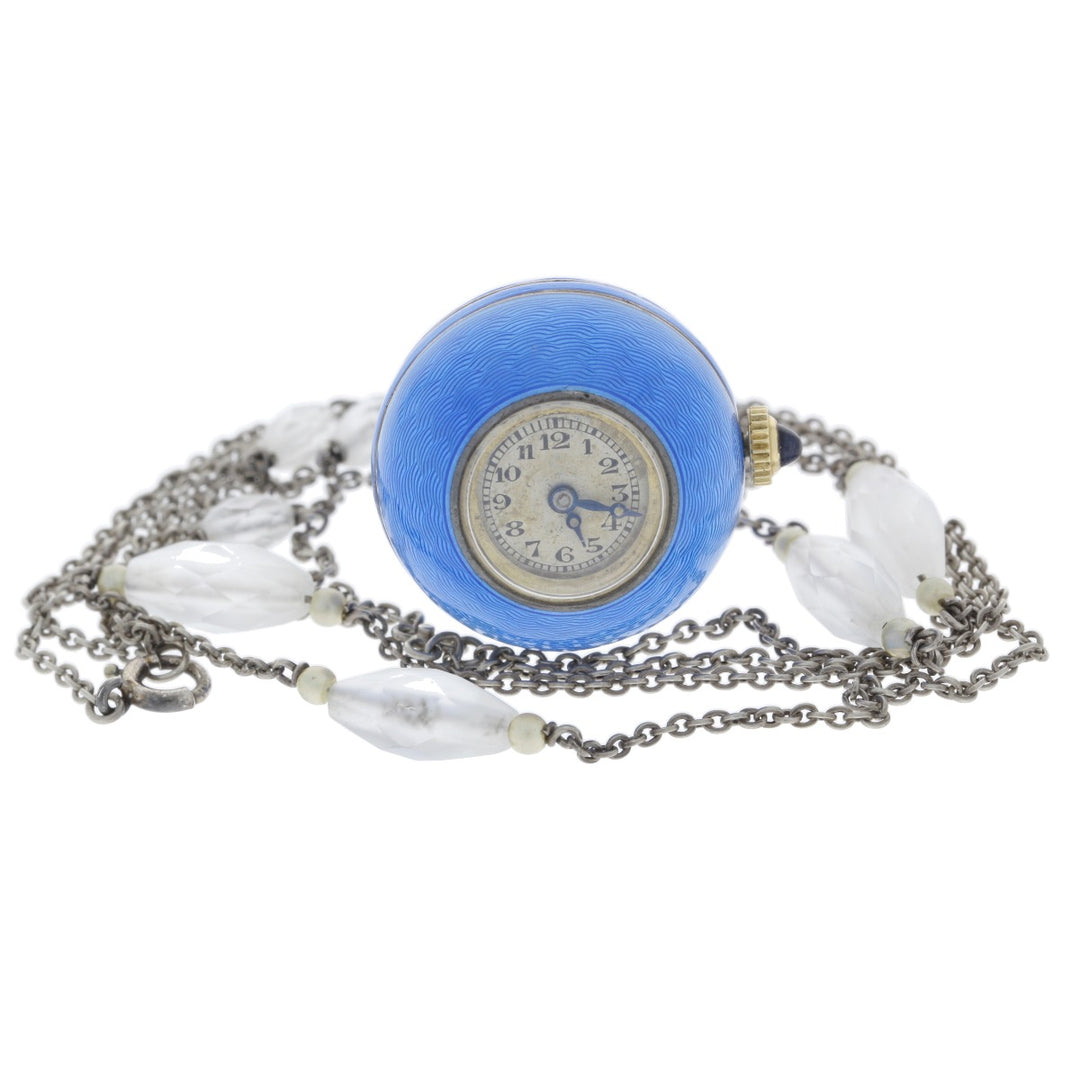 Guilloche Enamel Ball Pendant 1930's Watch