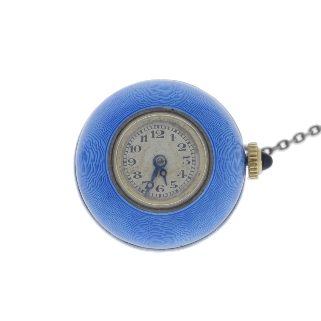Guilloche Enamel Ball Pendant 1930's Watch