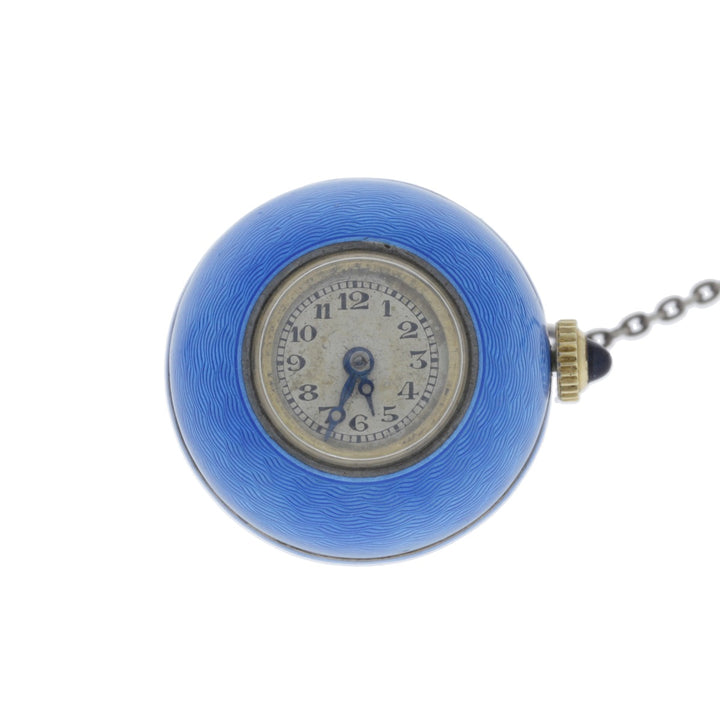 Guilloche Enamel Ball Pendant 1930's Watch