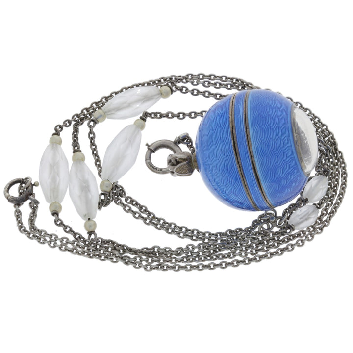 Guilloche Enamel Ball Pendant 1930's Watch