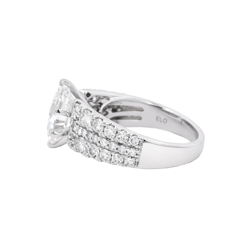Oval Lab Diamond Multi-Row Engagement Ring 14K White Gold 2.60CT