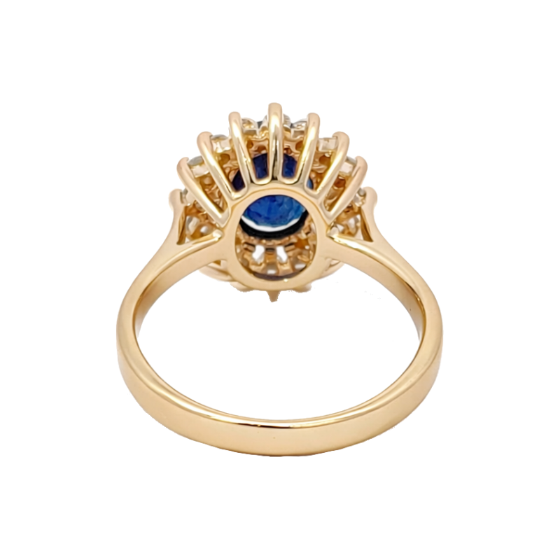 Sapphire Diamond Halo Ring 14K Yellow Gold 2.49CT