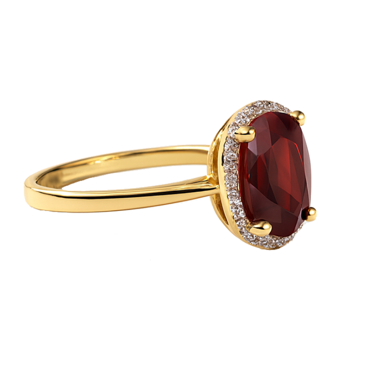 Garnet Diamond Halo Ring 14K Yellow Gold 2.41CT